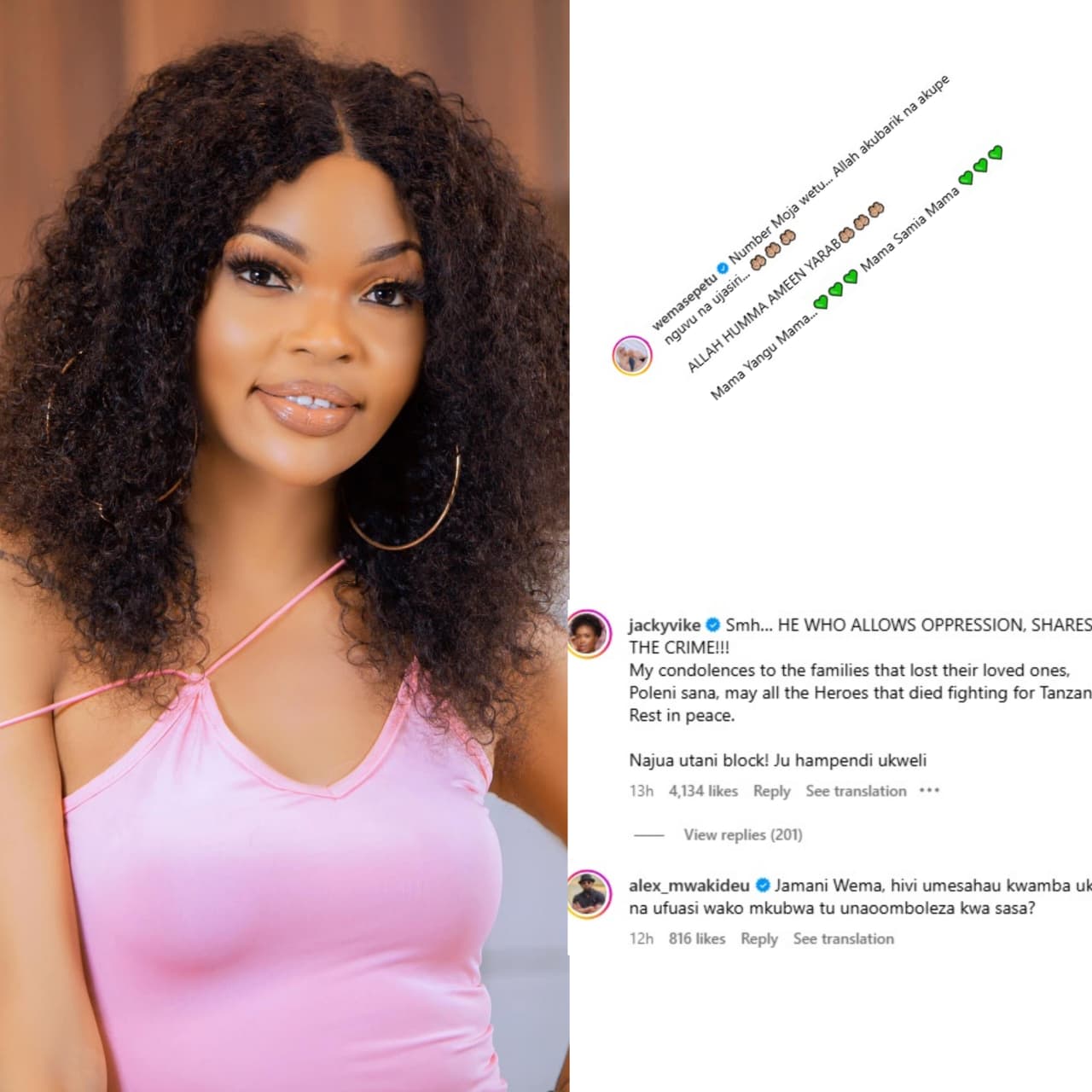 Wema Sepetu Faces Criticism for Praising President Samia Amid National Mourning